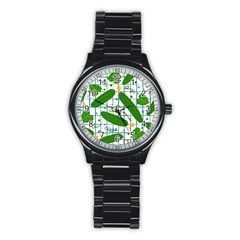 Seamless Pattern With Cucumber Stainless Steel Round Watch by Wegoenart