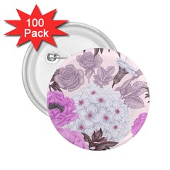 Seamless Pattern With Flowers Roses Peonies Hydrangeas Carnations 2 25  Buttons (100 Pack)  by Wegoenart