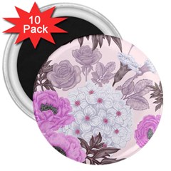 Seamless Pattern With Flowers Roses Peonies Hydrangeas Carnations 3  Magnets (10 Pack)  by Wegoenart