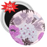 Seamless Pattern With Flowers Roses Peonies Hydrangeas Carnations 3  Magnets (100 pack) Front