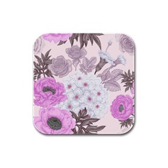 Seamless Pattern With Flowers Roses Peonies Hydrangeas Carnations Rubber Square Coaster (4 Pack) 