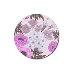 Seamless Pattern With Flowers Roses Peonies Hydrangeas Carnations Rubber Coaster (round)  by Wegoenart