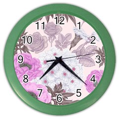 Seamless Pattern With Flowers Roses Peonies Hydrangeas Carnations Color Wall Clock by Wegoenart