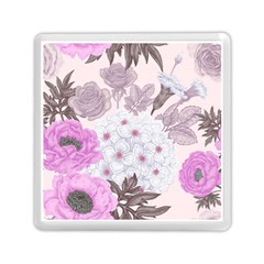 Seamless Pattern With Flowers Roses Peonies Hydrangeas Carnations Memory Card Reader (square)