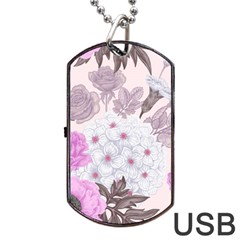 Seamless Pattern With Flowers Roses Peonies Hydrangeas Carnations Dog Tag Usb Flash (one Side) by Wegoenart