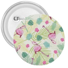 Beautiful Seamless Vector Tropical Pattern Background With Flamingo Hibiscus 3  Buttons by Wegoenart