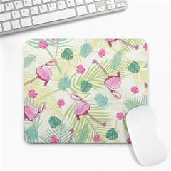 Beautiful Seamless Vector Tropical Pattern Background With Flamingo Hibiscus Large Mousepads by Wegoenart