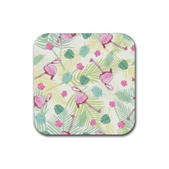 Beautiful Seamless Vector Tropical Pattern Background With Flamingo Hibiscus Rubber Coaster (square)  by Wegoenart