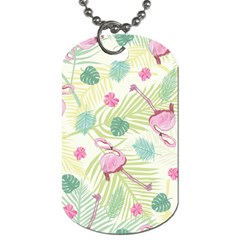 Beautiful Seamless Vector Tropical Pattern Background With Flamingo Hibiscus Dog Tag (two Sides) by Wegoenart