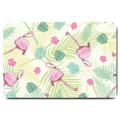 Beautiful Seamless Vector Tropical Pattern Background With Flamingo Hibiscus Large Doormat  by Wegoenart