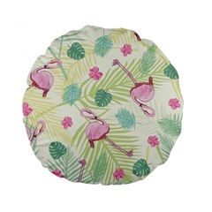 Beautiful Seamless Vector Tropical Pattern Background With Flamingo Hibiscus Standard 15  Premium Round Cushions