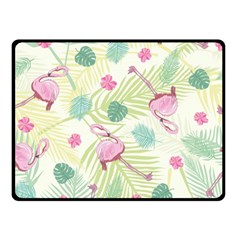 Beautiful Seamless Vector Tropical Pattern Background With Flamingo Hibiscus Double Sided Fleece Blanket (small)  by Wegoenart