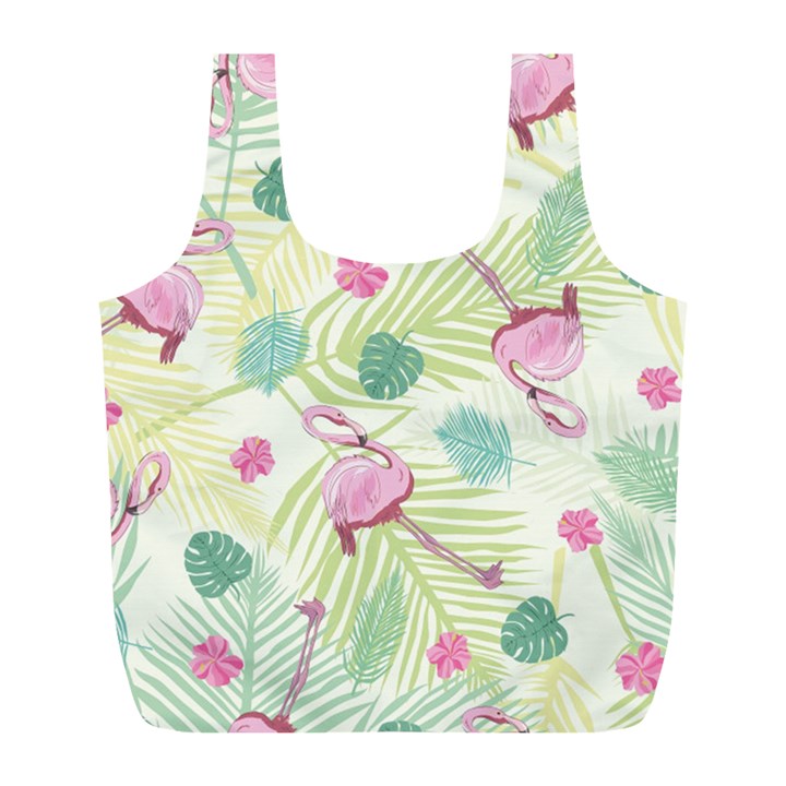 Beautiful Seamless Vector Tropical Pattern Background With Flamingo Hibiscus Full Print Recycle Bag (L)