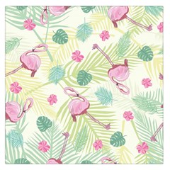 Beautiful Seamless Vector Tropical Pattern Background With Flamingo Hibiscus Large Satin Scarf (square) by Wegoenart