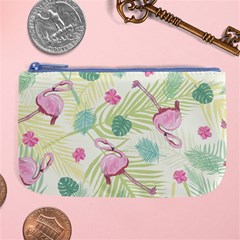 Beautiful Seamless Vector Tropical Pattern Background With Flamingo Hibiscus Large Coin Purse by Wegoenart