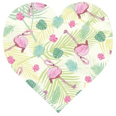 Beautiful Seamless Vector Tropical Pattern Background With Flamingo Hibiscus Wooden Puzzle Heart by Wegoenart