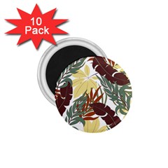 Botanical Seamless Tropical Pattern With Bright Red Green Plants Leaves 1 75  Magnets (10 Pack)  by Wegoenart