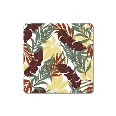 Botanical Seamless Tropical Pattern With Bright Red Green Plants Leaves Square Magnet by Wegoenart