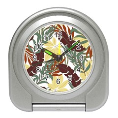 Botanical Seamless Tropical Pattern With Bright Red Green Plants Leaves Travel Alarm Clock