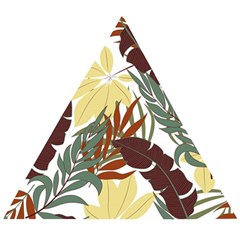 Botanical Seamless Tropical Pattern With Bright Red Green Plants Leaves Wooden Puzzle Triangle by Wegoenart