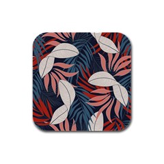 Fashionable Seamless Tropical Pattern With Bright Red Blue Flowers Rubber Square Coaster (4 Pack)  by Wegoenart