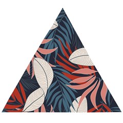 Fashionable Seamless Tropical Pattern With Bright Red Blue Flowers Wooden Puzzle Triangle by Wegoenart