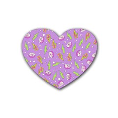 Cute Girl Fashion Seamless Pattern With Tasty Sweet Donuts Cartoon Arrows Pattern Cute Sweets Teen G Rubber Coaster (heart)  by Wegoenart