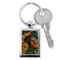 Fashionable Seamless Tropical Pattern With Bright Green Blue Plants Leaves Key Chain (rectangle) by Wegoenart