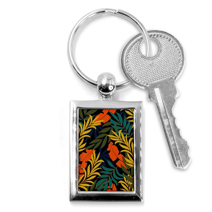 Fashionable Seamless Tropical Pattern With Bright Green Blue Plants Leaves Key Chain (Rectangle)