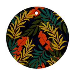 Fashionable Seamless Tropical Pattern With Bright Green Blue Plants Leaves Round Ornament (two Sides)