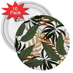 Botanical Seamless Tropical Pattern With Bright Green Yellow Plants Leaves 3  Buttons (10 Pack)  by Wegoenart