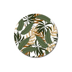 Botanical Seamless Tropical Pattern With Bright Green Yellow Plants Leaves Magnet 3  (round) by Wegoenart