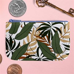 Botanical Seamless Tropical Pattern With Bright Green Yellow Plants Leaves Large Coin Purse by Wegoenart