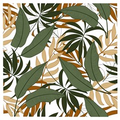 Botanical Seamless Tropical Pattern With Bright Green Yellow Plants Leaves Wooden Puzzle Square by Wegoenart