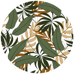 Botanical Seamless Tropical Pattern With Bright Green Yellow Plants Leaves Wooden Puzzle Round by Wegoenart