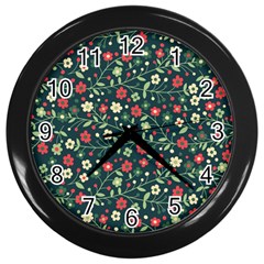 Flowering Branches Seamless Pattern Wall Clock (black) by Wegoenart