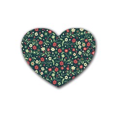 Flowering Branches Seamless Pattern Rubber Coaster (heart)  by Wegoenart