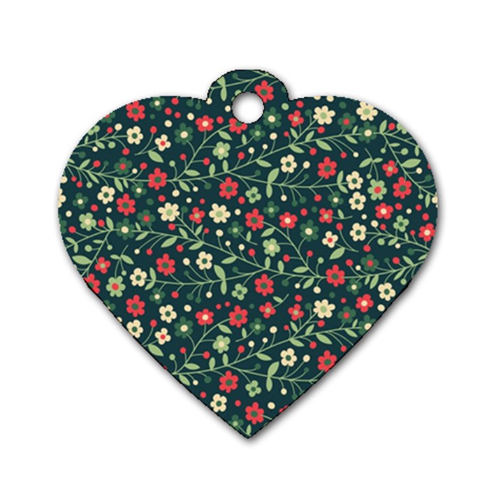 Flowering Branches Seamless Pattern Dog Tag Heart (One Side)