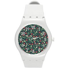 Flowering Branches Seamless Pattern Round Plastic Sport Watch (m) by Wegoenart