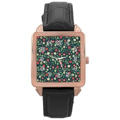 Flowering Branches Seamless Pattern Rose Gold Leather Watch  by Wegoenart