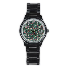 Flowering Branches Seamless Pattern Stainless Steel Round Watch by Wegoenart