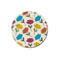 Pattern With Paper Tulips Rubber Round Coaster (4 Pack)  by Wegoenart