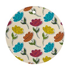 Pattern With Paper Tulips Round Ornament (two Sides)