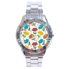 Pattern With Paper Tulips Stainless Steel Analogue Watch by Wegoenart