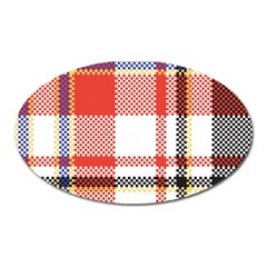 Plaid Mosaic Pixel Seamless Pattern Oval Magnet by Wegoenart