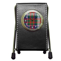 British Tartan Check Plaid Seamless Pattern Pen Holder Desk Clock by Wegoenart