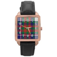 British Tartan Check Plaid Seamless Pattern Rose Gold Leather Watch  by Wegoenart