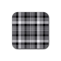 Black White Plaid Checked Seamless Pattern Rubber Coaster (Square) 