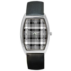 Black White Plaid Checked Seamless Pattern Barrel Style Metal Watch