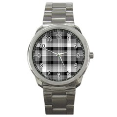 Black White Plaid Checked Seamless Pattern Sport Metal Watch